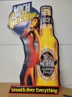 Vintage Michelob Golden Draft Beer Tin Sign Tacker Sexy Model 35x19 Inches