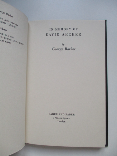 1973 1st IN MEMORY OF DAVID ARCHER George Barker POEMS Poetry HB D/J Faber VGC - Picture 4 of 6