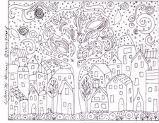 RUG HOOK PAPER PATTERN Confetti Joy FOLK ART ABSTRACT houses tree Karla Gerard