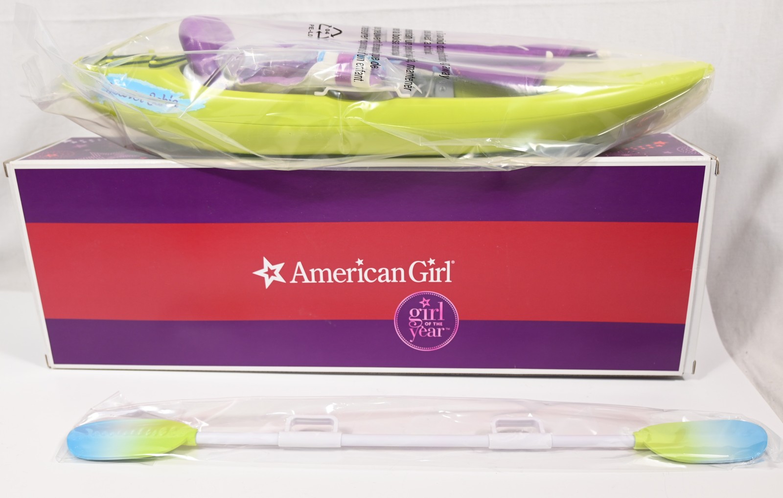 NEW NIB AMERICAN GIRL DOLL "LEA'S OCEAN KAYAK SET" Sealed! Paddle, Life Vest +