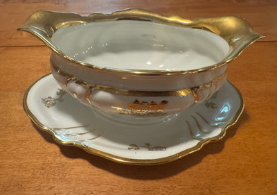 Antique Rosenthal Kronach- Germany Gravy Boat & Underplate Floral Gold Trim Vtg