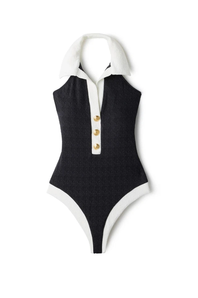 L'Agence Natalya Collared One Piece Swimsuit, Black/White, XS, S, M, XL - Image 2 of 4