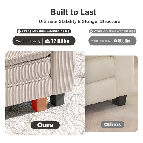 Modular Sectional Sofa Corduroy Cloud Couch with Chaise and Cushion 1/4/5/6-Seat - Picture 13 of 35