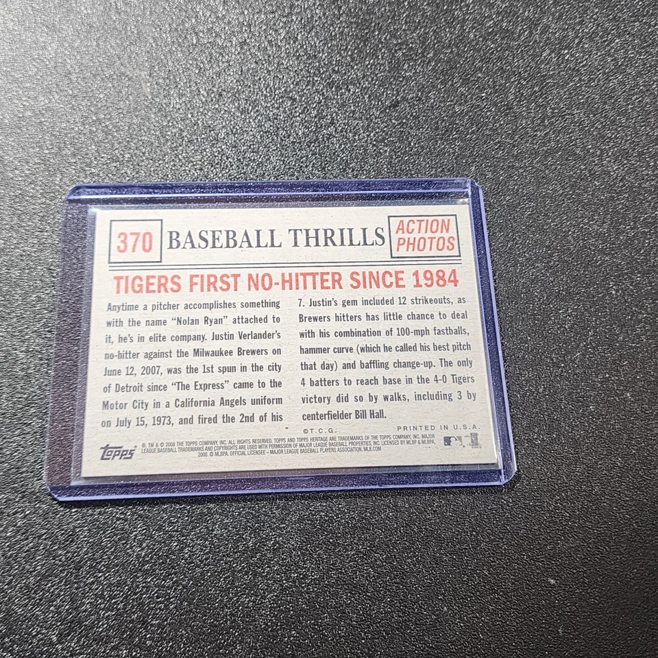 2008 Topps Justin Verlander 370 Baseball Thrills - Image 2 of 2