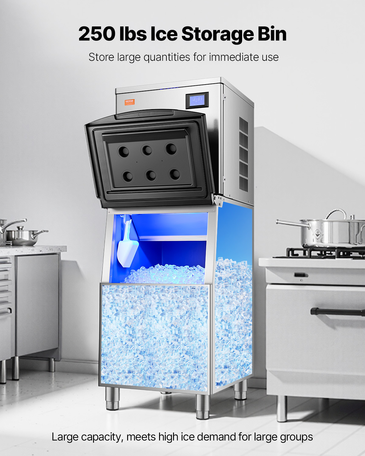 VEVOR Commercial Ice Maker Storage Bin 250lbs Capacity Stainless Steel