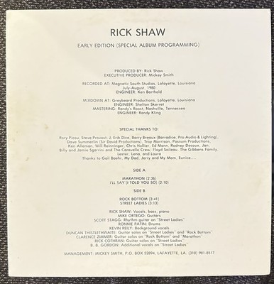 Rick Shaw Early Edition 1980 Private Press Southern Rock EP