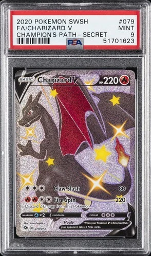 2020 POKEMON SWORD & SHIELD CHAMP'S PATH SECRET #079 FULL ART/CHARIZARD V PSA 9