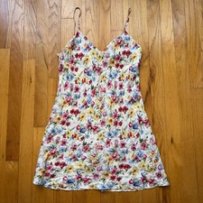 Vintage Y2K August Silk 100% Slip Dress S Multicolor Floral Mini Spaghetti Strap