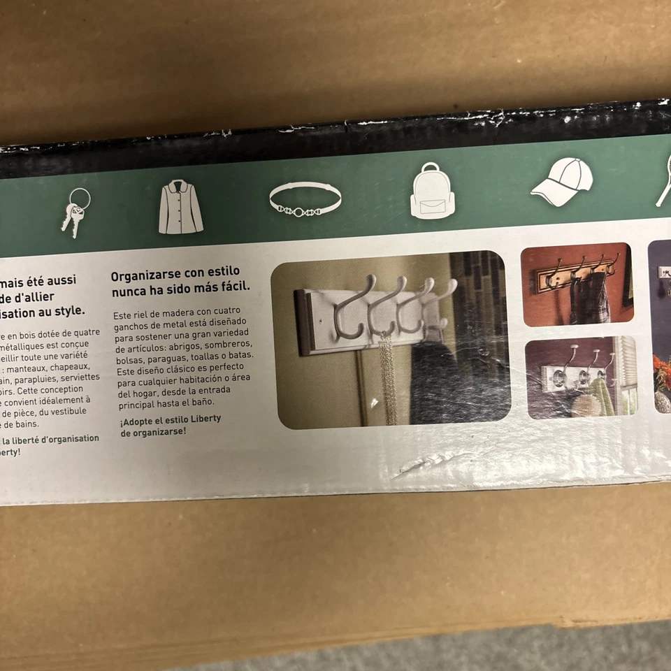 Hardware 129847 18 pulgadas abrigo y sombrero riel/estante con 4 ganchos de alta resistencia blanco... Foto 3 de 4