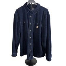Carhartt Mens XL Loose Fit Corduroy Shirt Jacket Navy Blue Jersey Lined 104916