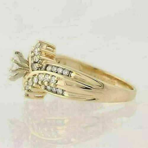 14K Yellow Gold Plated 2.30 CTw Marquise Cut Lab-Created Diamond Engagement Ring - Picture 2 of 4