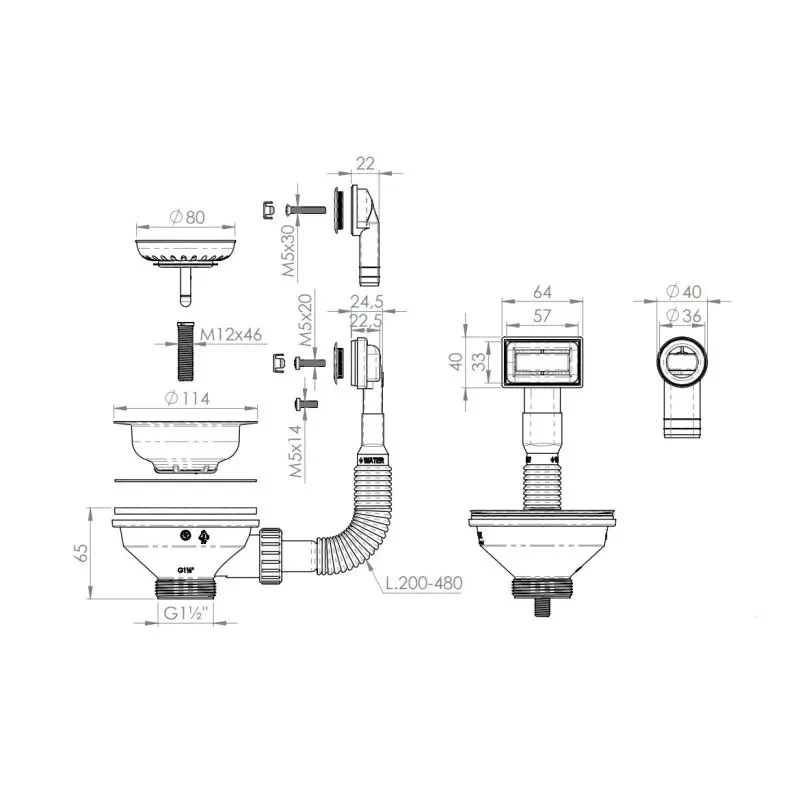 Piletta basket con troppo pieno colore nero antracite LB. PLAST D6701-AN-ELCL - Immagine 2 di 2