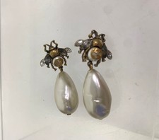 GUCCI Earrings Bee Dangling Interlocking Women Accessory Authentic Used w/Pouch