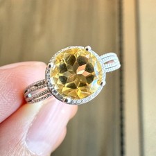 925 Sterling Silver Ring Round 7mm Natural Citrine Gemstone Zircon Jewelry Cute