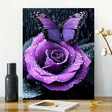 Elegant Purple Rose Framed Canvas Stretched Ready to Hang 50x40 Home decor Gift