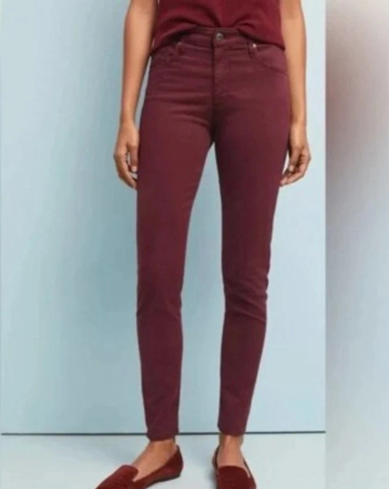 Anthropologie AG Adriano Goldschmied Sateen Skinny Jeans Burgundy Womens Size 29 thumbnail 3