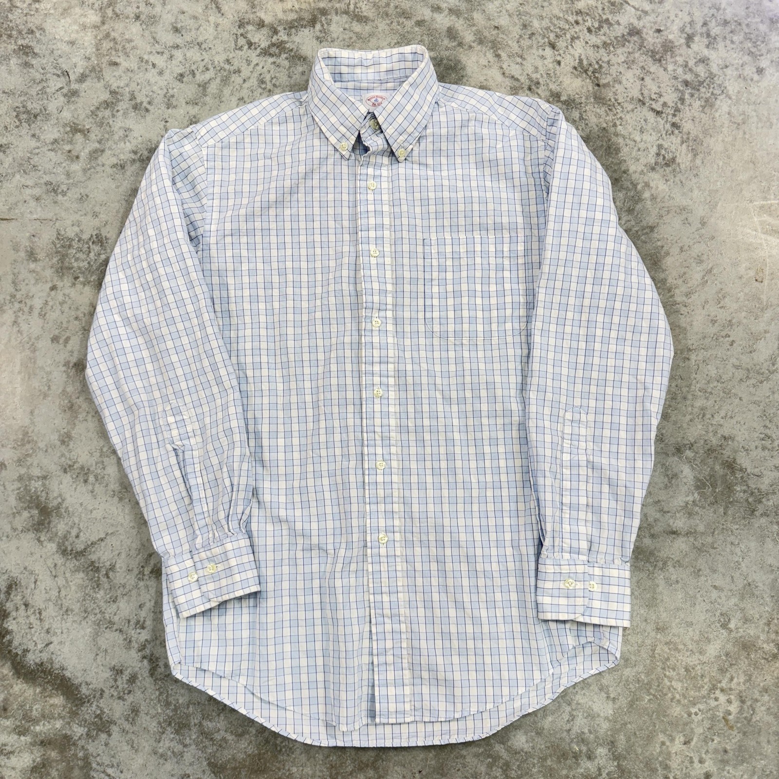 Brooks Brothers Shirt Mens Small Blue White Plaid Button Down USA Made cotton