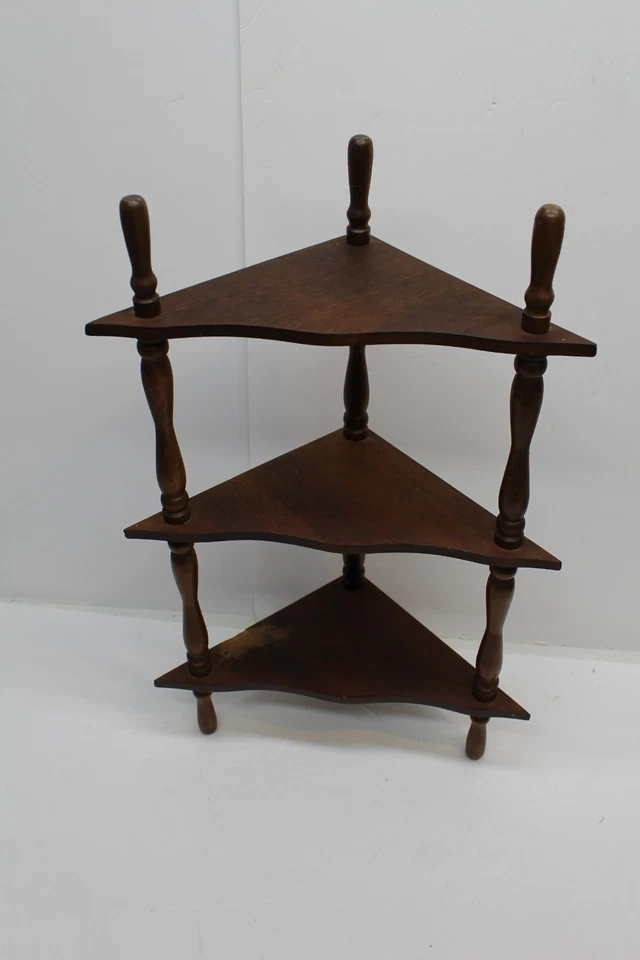 Husillo de madera vintage 3 niveles esquina Knick Knack estante Foto 2 de 4