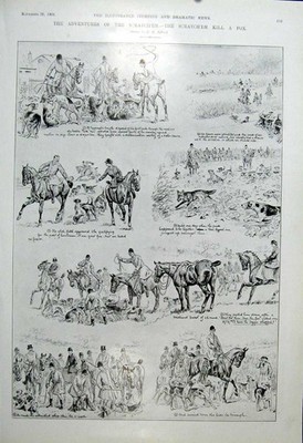 Original Old Antique Print The Scratch'Em Kill A Fox 1904 Cartoon 20th Century