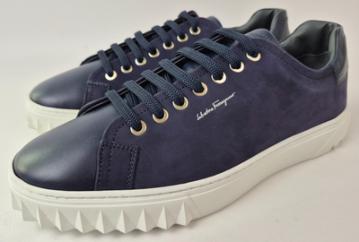 Salvatore Ferragamo Men's Blue Marine Cube Leather Low-Top