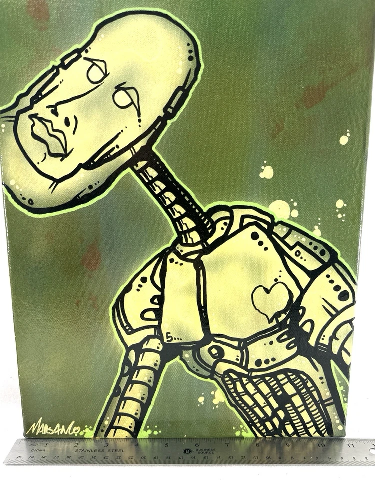 Figura Robot Pintura Acrílica Original Matt Marsango “Chance” 11x14 Firmada Foto 3 de 4
