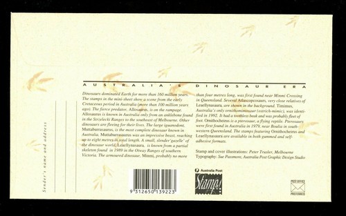 Postal History FDC #1347a Australia, Dinosaurs w/ Pictorial Cancel 1993 T-Rex - Picture 2 of 2