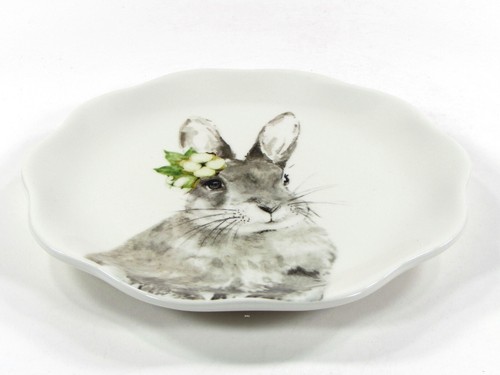 NEW Pier 1 Imports BUNNY PALS 8.5" Salad Plate Set 4Pc Rabbit Flower Butterfly - Picture 11 of 14