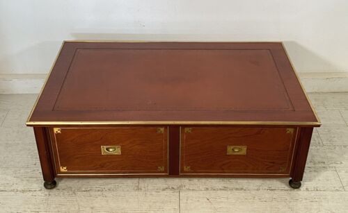 ANTICO TAVOLO FUMO 2 CASSETTI TAVOLINO INGLESE NAVALE MOGANO META 1900 OTTONE - Foto 6 di 12