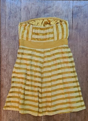 Strapless Striped Sundress Sz 8 Gold Mustard Yellow Rockabilly Retro Pin Up Look - Picture 14 of 16