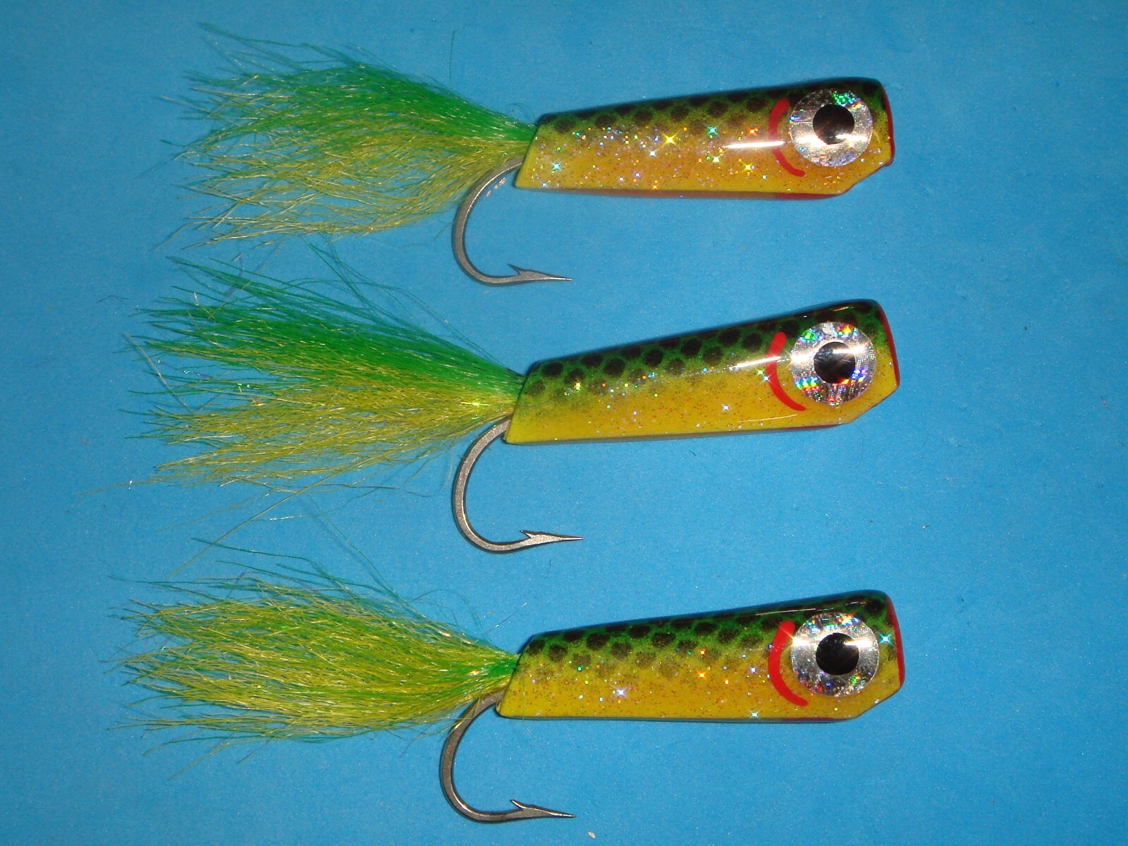 FLY FISHING FLIES - Green/Yellow FOAM CREASE FLY Poppers, size #2/0 (3 pcs. ) - Image 7