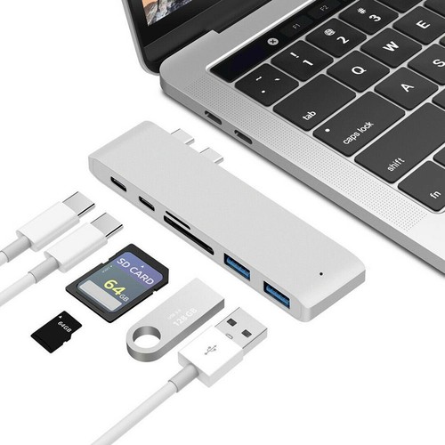 Hub USB C 6 en 1 pour MacBook Pro Dual Type C Adaptateur HDMI 4K USB 3.1 Lecteur de Carte - Photo 2/8