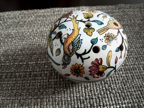 Conimbriga Portugal handbemalte Keramik Frosch Vase Vögel Blumen signiert #230