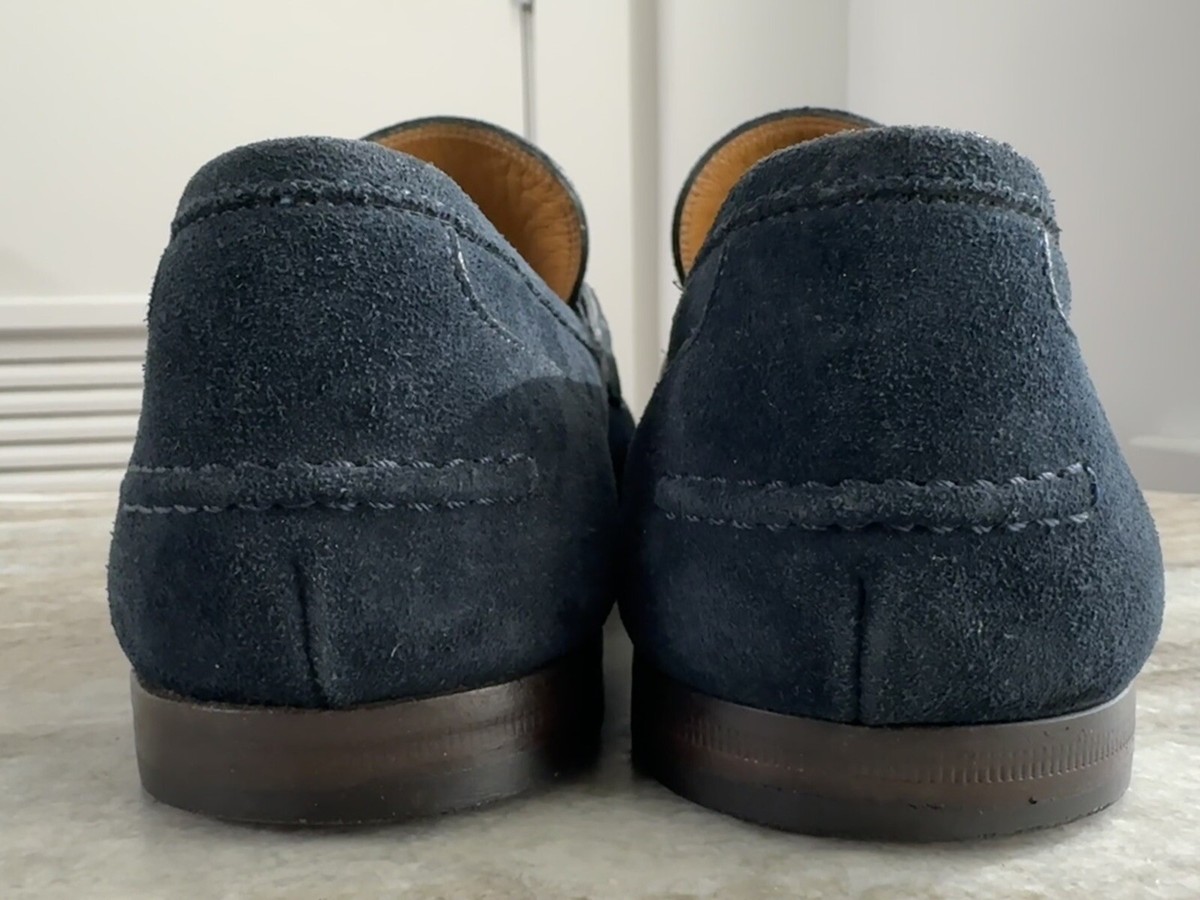 GUCCI Jordaan Horsebit Navy Blue Suede Web Loafers 6.5 / 7 