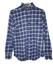 Izod Mens Highland Twill Flannel Shirt Long Sleeve Men s Size Small Blue Plaid