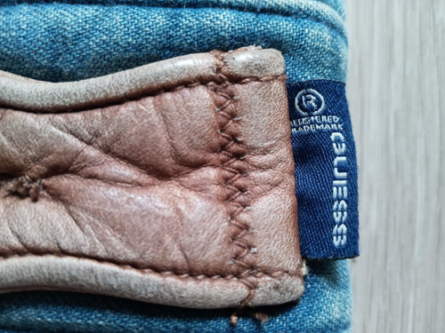 Guess Denim Jacket Vintage Blue Jean Leather Collar Size S - Picture 12 of 13
