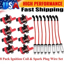 8 Pack Ignition Coil & Spark Plug Wire Set For Chevrolet Tahoe GMC Yukon Sierra