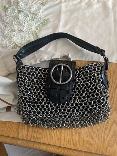 Raro Michael Kors, cuero negro plata eslabones de cadena con tachuelas de metal armado - Imagen 9 de 10
