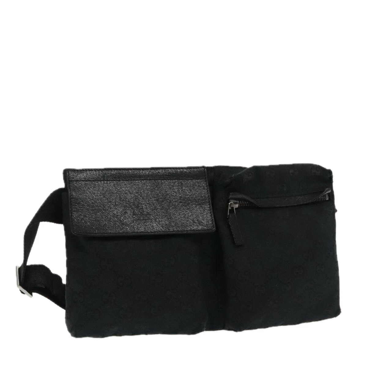 Sac taille toile GUCCI GG noir argent authentique mr533