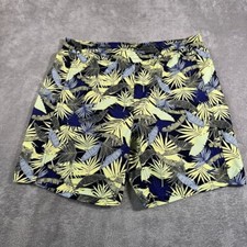 Duluth Trading Co SwimTrunks Mens XL Tropical Palm Leaf Board Shorts Navy Yellow
