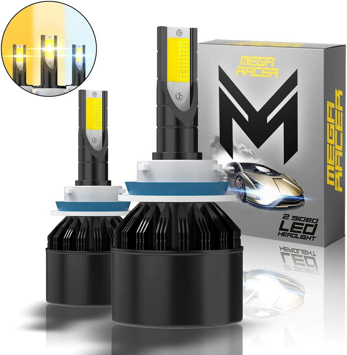 Mega Racer 4 Sided H11/H8/H9/H16 LED Headlight Bulbs - 60W 6000K
