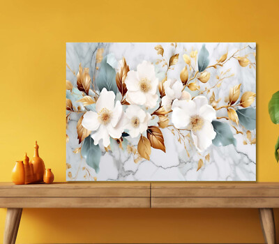 White & Gold Flowers 5mm thick Plastic Poster Ready to Hang 60x45cm