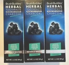 Brush Buddies Herbal Toothpaste 3.5oz Activated Charcoal Cool Mint 3 Pack USA 