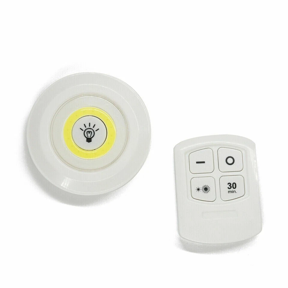 Set 3x Luce LED COB con Telecomando Luce regolabile Lampada a disco da armadio - Immagine 2 di 4