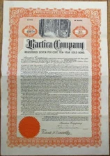 Bartica Company 1912 Bond Certificate, Rubber Plantation Maine ME