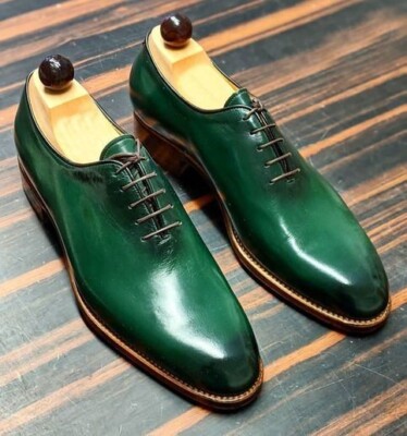 Handcrafted New Men's Green Color Leather Oxford Whole Cut