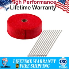 Red Manifold Exhaust Header Pipe Thermal Wrap Tape 10 Ties Kit 2 50ft Universal