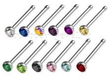 13pcs. Assorted Colors 2mm Press Fit Gem Nose Bone Surgical Steel Nose Stud Ring