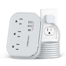 Travel Power Strip Flat Plug Cord Extension w/ 3 Outlets, 3 USB Ports 1 USB C 