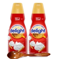 Int'l Delight Sweet & Creamy Liquid Coffee Creamer 32 oz 2 Pack w/ Wooden Spoon