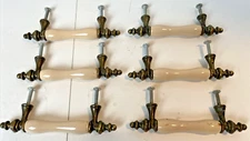 6 Ceramic and Brass 5” Dresser Drawer Pulls Almond Cabinet Handles With Screws